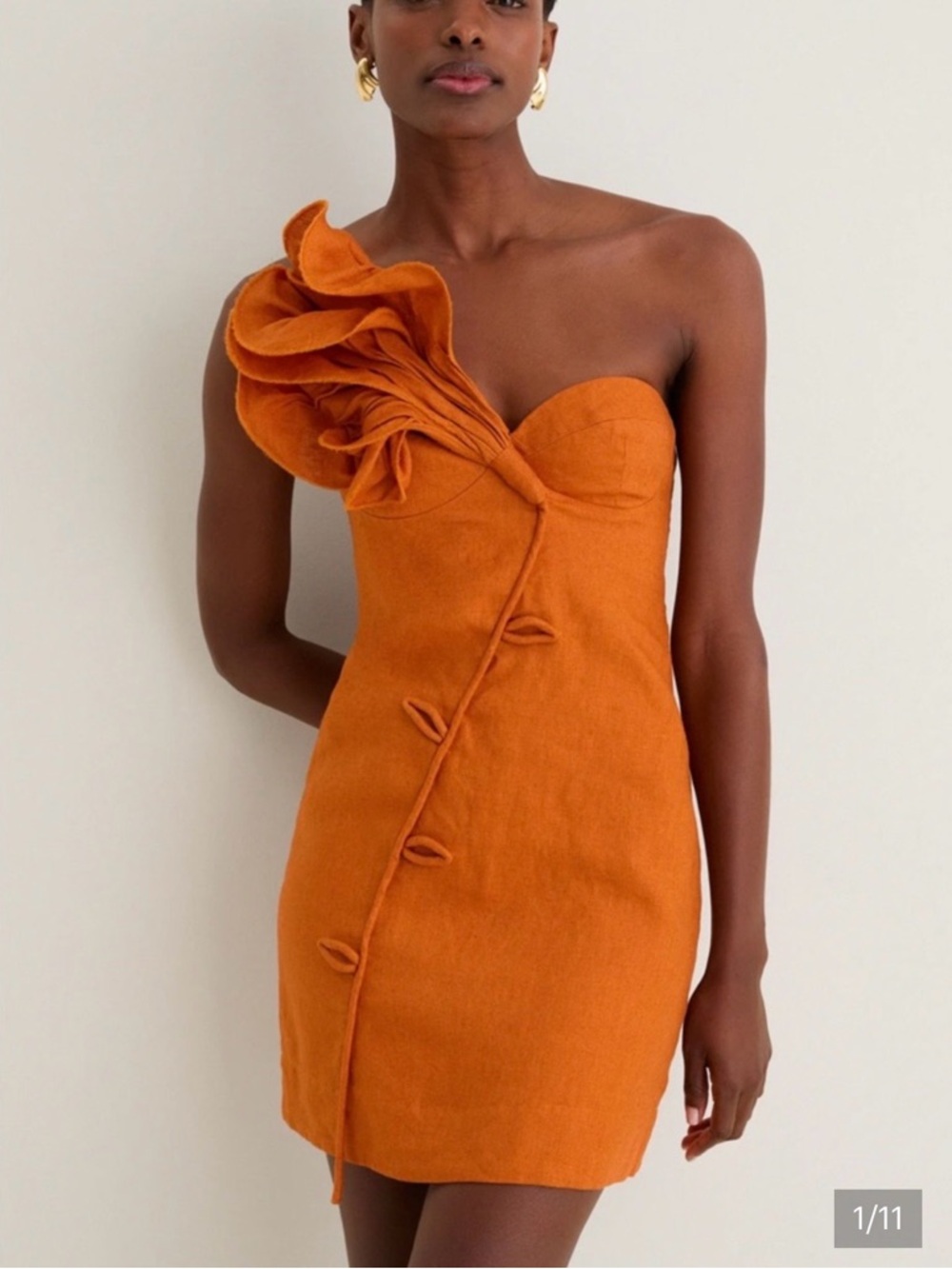 Farm Rio Sculptural Floral One-Shoulder Ruffle Mini Dress